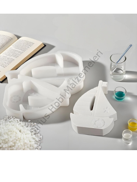 Yelkenli Gemi Silikon Kalıbı 2'li Set – Alçı Dekoratif Tekne Kalıbı