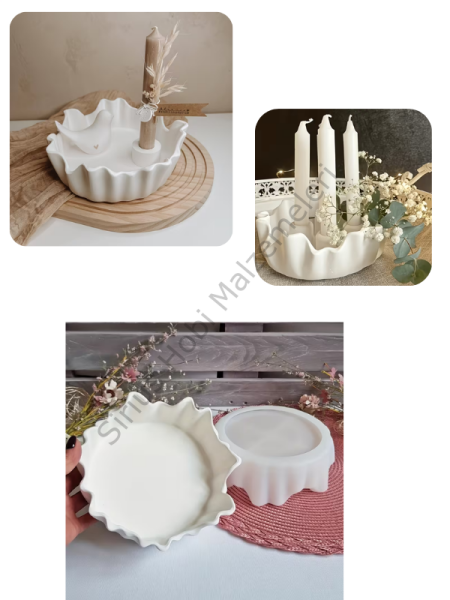 Dalgalı Kase Silikon Kalıbı 13.5cm– Epoksi, Alçı ve Sukulent Saksı Kalıbı