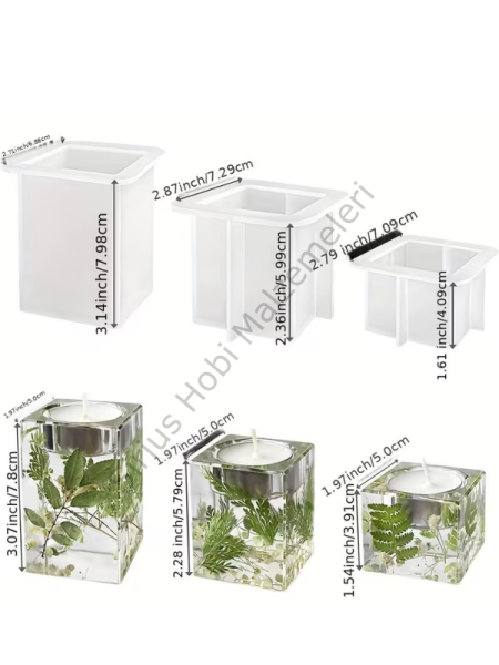 Kare Mumluk Silikon Kalıbı – Epoksi  Alçı Tealight Mumluk Kalıbı 3 Boy