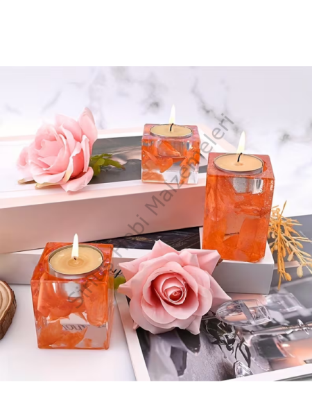 Kare Mumluk Silikon Kalıbı – Epoksi  Alçı Tealight Mumluk Kalıbı 3 Boy