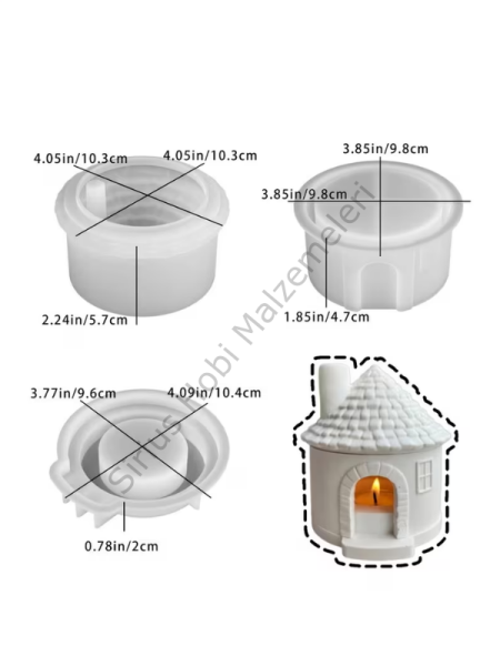 Dekoratif Ev Mumluk Silikon Kalıbı – Alçı Bacalı Ev Tealight Mumluk Kalıbı