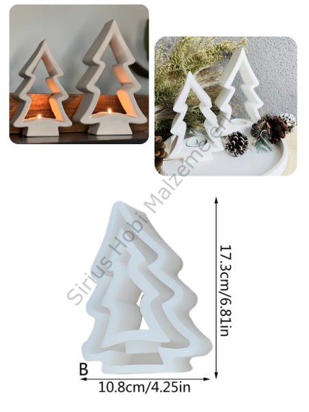 Çam Ağacı Mumluk Silikon Kalıbı 17,3 cm – Alçı Yılbaşı Tealight Mumluk Kalıbı