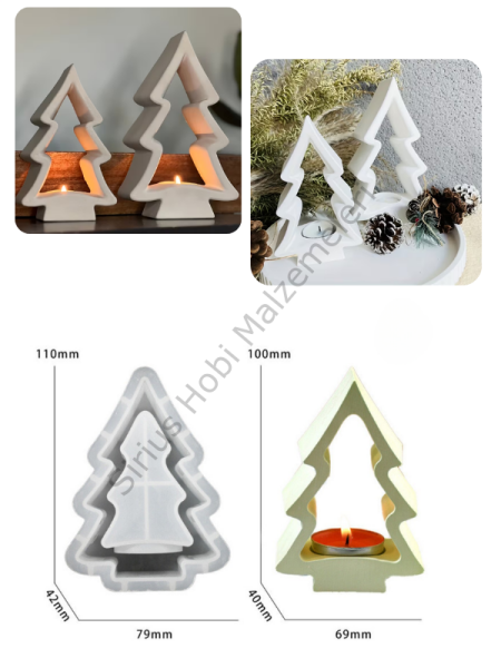 Çam Ağacı Mumluk Silikon Kalıbı 11 cm – Yılbaşı Tealight Mumluk Kalıbı