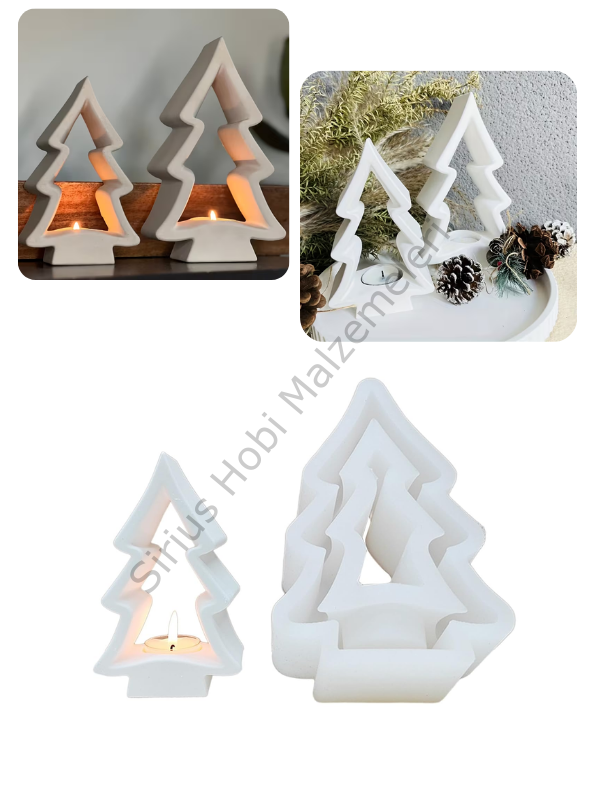 Çam Ağacı Mumluk Silikon Kalıbı 17,3 cm – Alçı Yılbaşı Tealight Mumluk Kalıbı