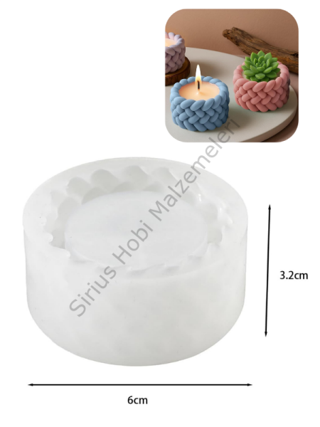 Örgü Desenli Mumluk Silikon Kalıbı 6 cm – Mum ve Dekoratif Saksı Kalıbı