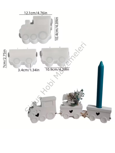 Dekoratif Tren Silikon Kalıbı 3'lü Set – Alçı ve Epoksi Tren Mumluk Kalıbı