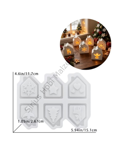 Yılbaşı Ev Mumluk Silikon Kalıbı 6 Model – Alçı ve Epoksi Tealight Kalıbı