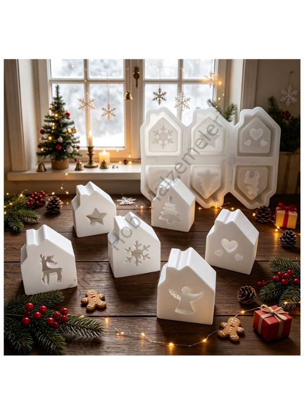 Yılbaşı Ev Mumluk Silikon Kalıbı 6 Model – Alçı ve Epoksi Tealight Kalıbı