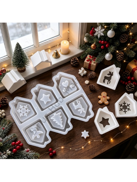 Yılbaşı Ev Mumluk Silikon Kalıbı 6 Model – Alçı ve Epoksi Tealight Kalıbı