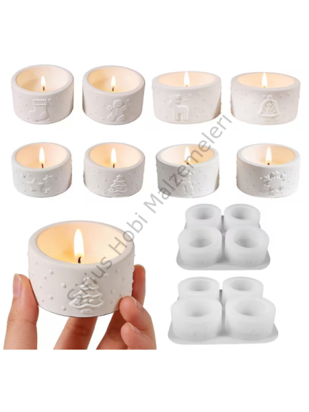 Yılbaşı Tealight Mumluk Silikon Kalıbı 4'lü – Alçı Epoksi Mumluk Kalıbı
