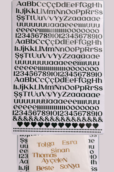 Epoksi 1-1,5cm Arası Harf Sticker Folyo Seti A4 boyutundadır