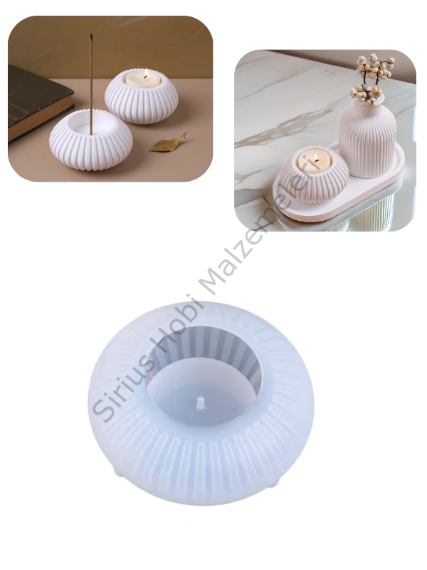 Çizgili Yuvarlak Mumluk Silikon Kalıbı 8,2 cm – Tealight Mumluk Kalıbı