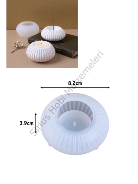 Çizgili Yuvarlak Mumluk Silikon Kalıbı 8,2 cm – Tealight Mumluk Kalıbı