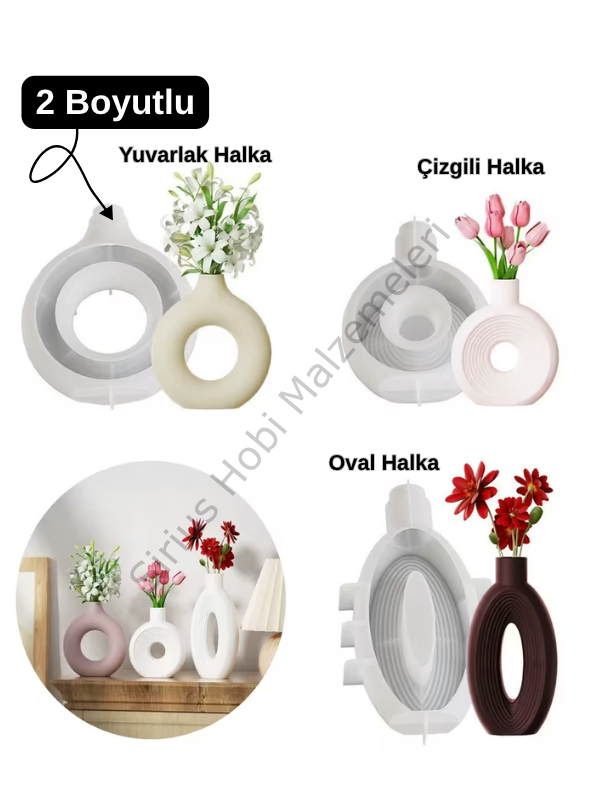 Halka Vazo Silikon Kalıbı – Yuvarlak, Çizgili ve Oval Dekoratif Vazo Kalıbı