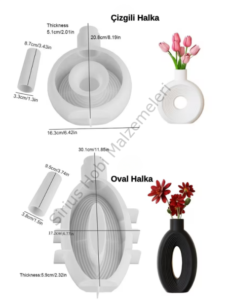 Halka Vazo Silikon Kalıbı – Yuvarlak, Çizgili ve Oval Dekoratif Vazo Kalıbı