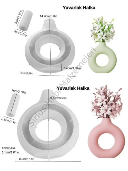 Halka Vazo Silikon Kalıbı – Yuvarlak, Çizgili ve Oval Dekoratif Vazo Kalıbı
