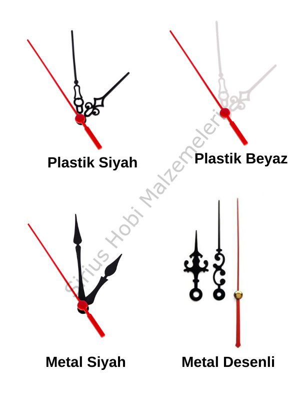 Saat Mekanizması Seti Siyah Plastik Akrep-Yelkovan-Saniye