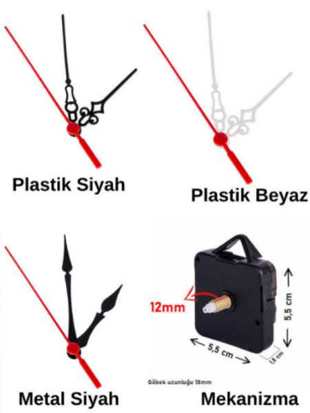 Saat Mekanizması Akar Set Beyaz Plastik Akrep-Yelkovan-Saniye