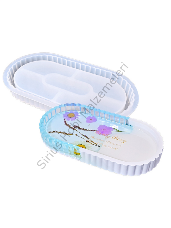Tırtıklı Oval Sunumluk Tepsi Silikon Kalıbı 18,8 cm – Epoksi Tepsi Kalıbı