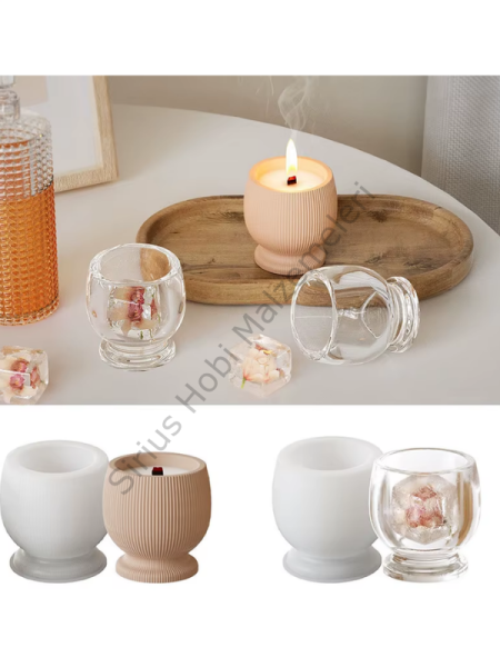 Ayaklı Mumluk Silikon Kalıbı 6,8 cm – Düz ve Çizgili Mum Kabı Kalıbı