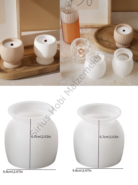 Ayaklı Mumluk Silikon Kalıbı 6,8 cm – Düz ve Çizgili Mum Kabı Kalıbı