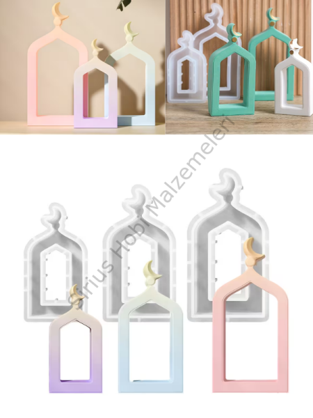 Hilalli Ramazan Dekor Silikon Kalıbı – 3 Boy Dekoratif Çerçeve Kalıbı