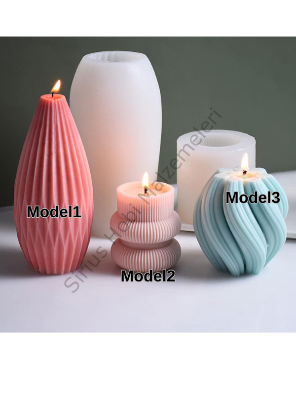 Dekoratif Mum Silikon Kalıbı – 3 Model Geometrik ve Burgulu Mum Kalıbı