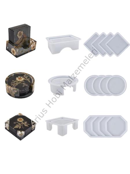 Epoksi Bardak Altlığı ve Stand Silikon Kalıbı – 3 Model Coaster Kalıbı