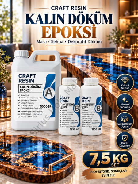 Craft Resin Kalın Döküm Şeffaf Epoksi Reçine – 7,5 KG / 30 KG Seçenekli 2:1 Set
