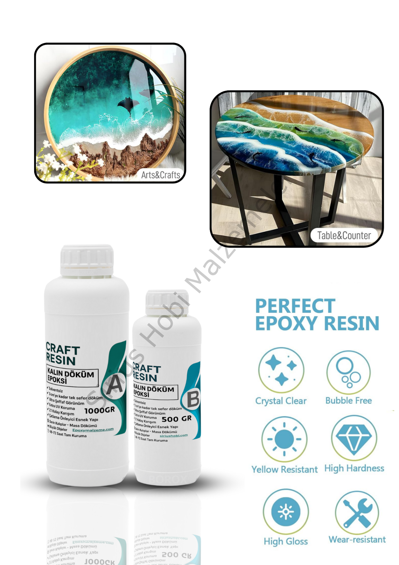 Craft Resin Kalın Döküm Epoksi Reçine – Masa ve Sehpa Yapımı İçin Şeffaf Reçine 1.5 kg
