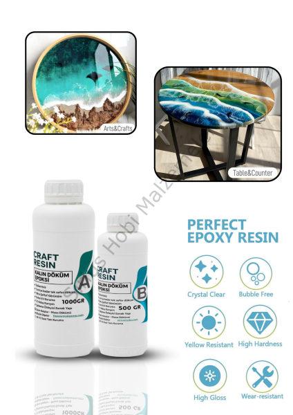 Craft Resin Kalın Döküm Epoksi Reçine – Masa ve Sehpa Yapımı İçin Şeffaf Reçine 1.5 kg