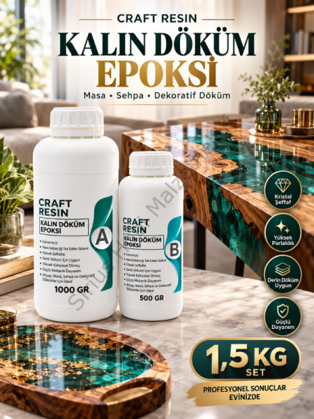 Craft Resin Kalın Döküm Şeffaf Epoksi Reçine 1,5 KG – 2:1 Profesyonel Set