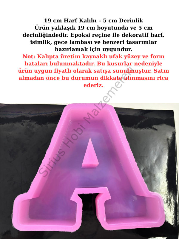 Epoksi 19cm harf kalıbı 5cm derinlik defolu ürün
