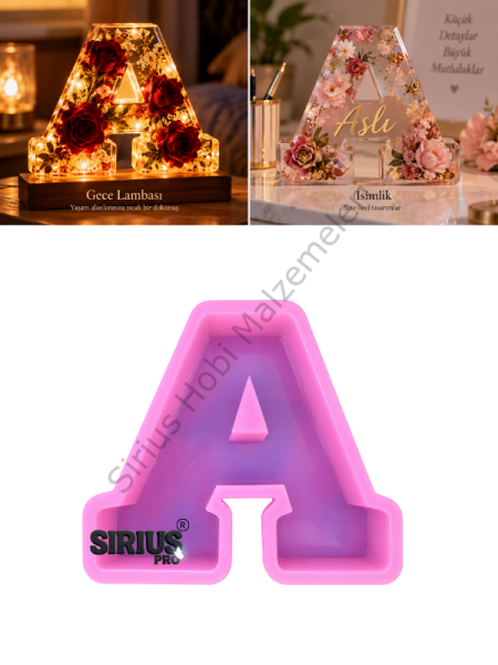 A Harfi Epoksi Silikon Kalıbı 18x16 cm – 4 cm Derin Gece Lambası ve İsimlik Kalıbı | Sirius Pro