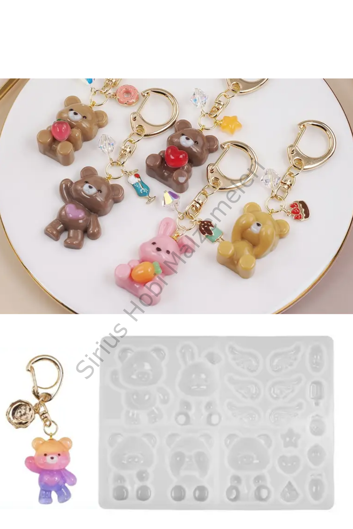 Epoksi Reçine Sevimli Ayıcıklar Anahtarlık Charm Silikon Kalıbı