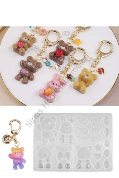 Epoksi Reçine Sevimli Ayıcıklar Anahtarlık Charm Silikon Kalıbı