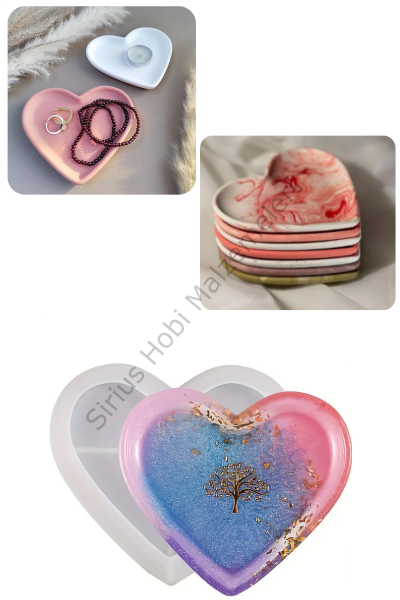 Epoksi Reçine Alçı Kalp Sunumluk Tabak Silikon Kalıbı