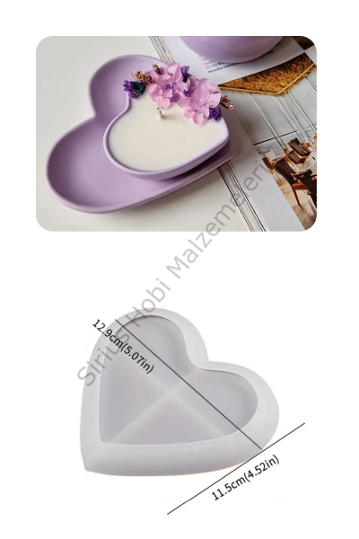 Epoksi Reçine Alçı Kalp Sunumluk Tabak Silikon Kalıbı