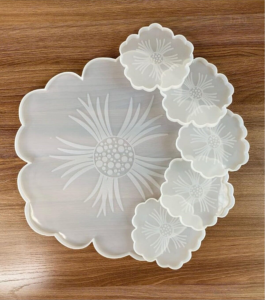 Epoksi Reçine Çiçek 6 Parça Tepsi Bardak Altlığı Kalıbı Seti