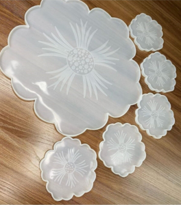 Epoksi Reçine Çiçek 6 Parça Tepsi Bardak Altlığı Kalıbı Seti