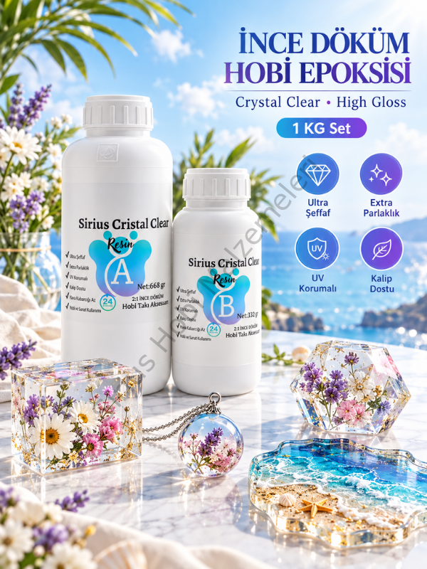 Sirius İnce Döküm Şeffaf Hobi Epoksi Reçine 1 KG – 2:1 Kristal Berrak Epoksi Seti