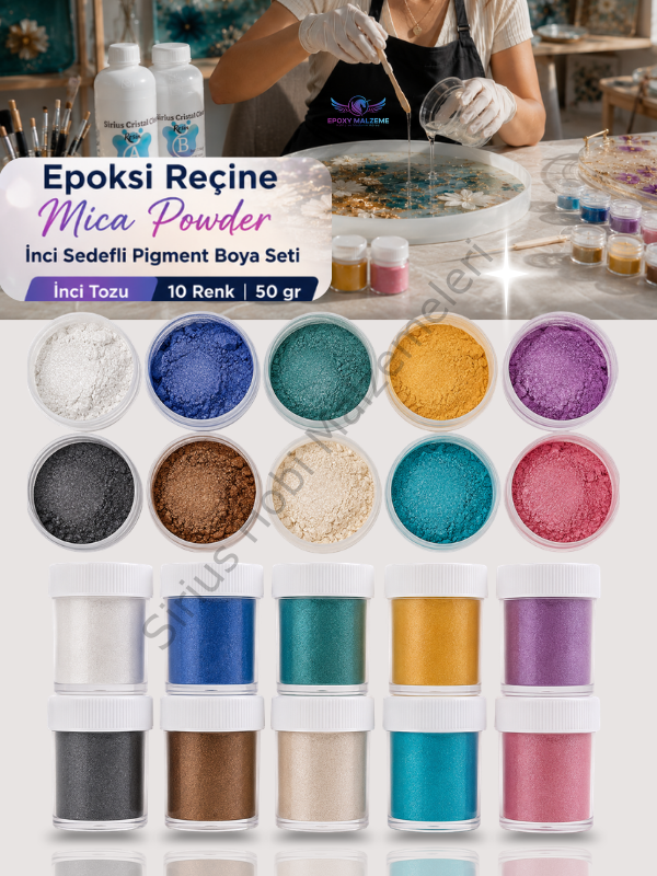 Epoksi Reçine Mica Powder İnci Sedefli Pigment Boya Seti İnci Tozu 10 Renk 50 gr