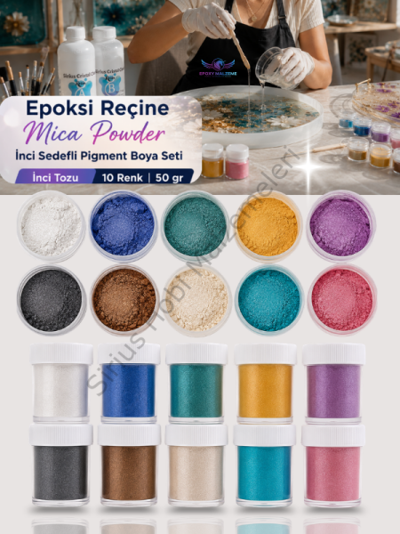 Epoksi Reçine Mica Powder İnci Sedefli Pigment Boya Seti İnci Tozu 10 Renk 50 gr