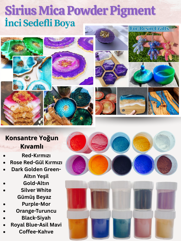 Epoksi Reçine Mica Powder İnci Sedefli Pigment Boya Seti İnci Tozu 10 Renk 50 gr
