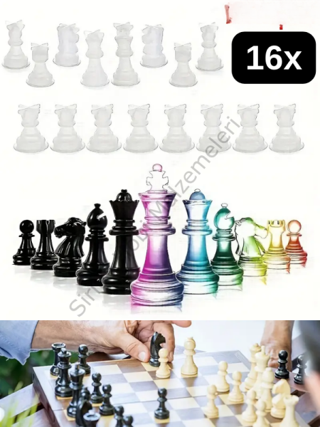 Epoksi Reçine Satranç Taşları Silikon Kalıbı 16 Parça