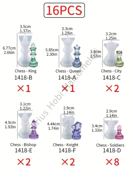 Epoksi Reçine Satranç Taşları Silikon Kalıbı 16 Parça