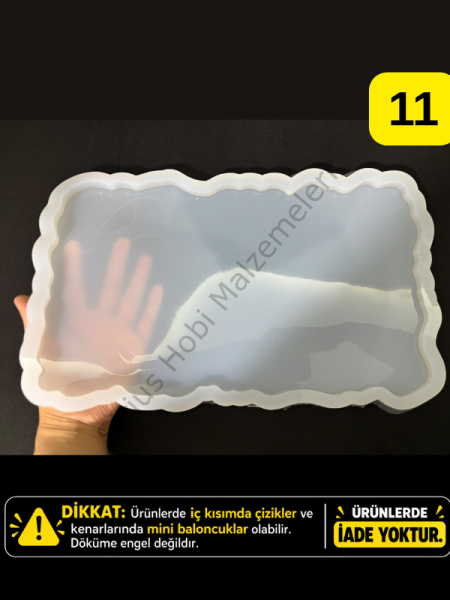 Hatalı Kalıp -34x20cm Epoksi Dikdörtgen Tepsi Kalıbı Silikon Kalıbı 1cm kalınlık