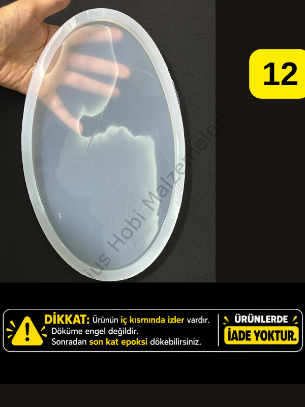 Hatalı Kalıp -28x17cm Epoksi Oval Tepsi Silikon Kalıbı 1cm kalınlık