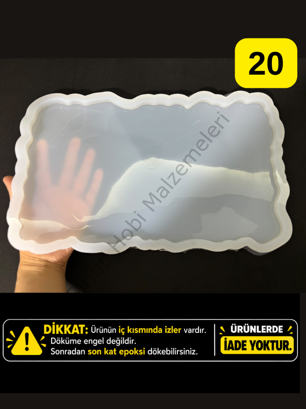 Hatalı Kalıp -34x20cm Epoksi Dikdörtgen Tepsi Kalıbı Silikon Kalıbı 1cm kalınlık
