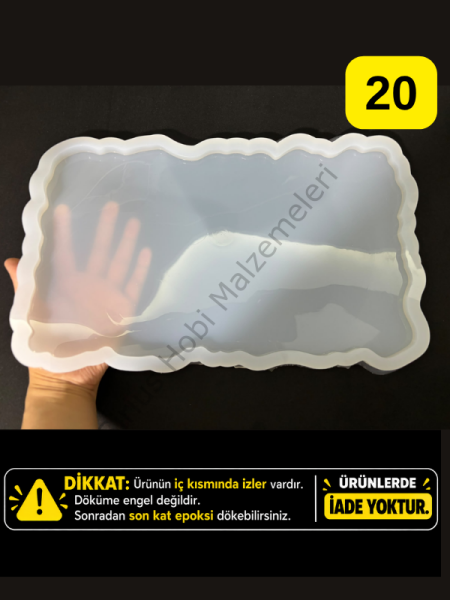 Hatalı Kalıp -34x20cm Epoksi Dikdörtgen Tepsi Kalıbı Silikon Kalıbı 1cm kalınlık